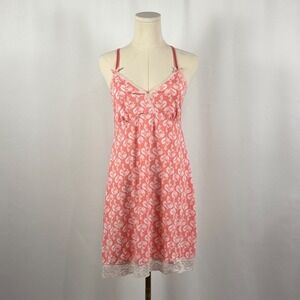 Laura Ashley Coral Floral Lace Trim Nightgown Slip Dress L